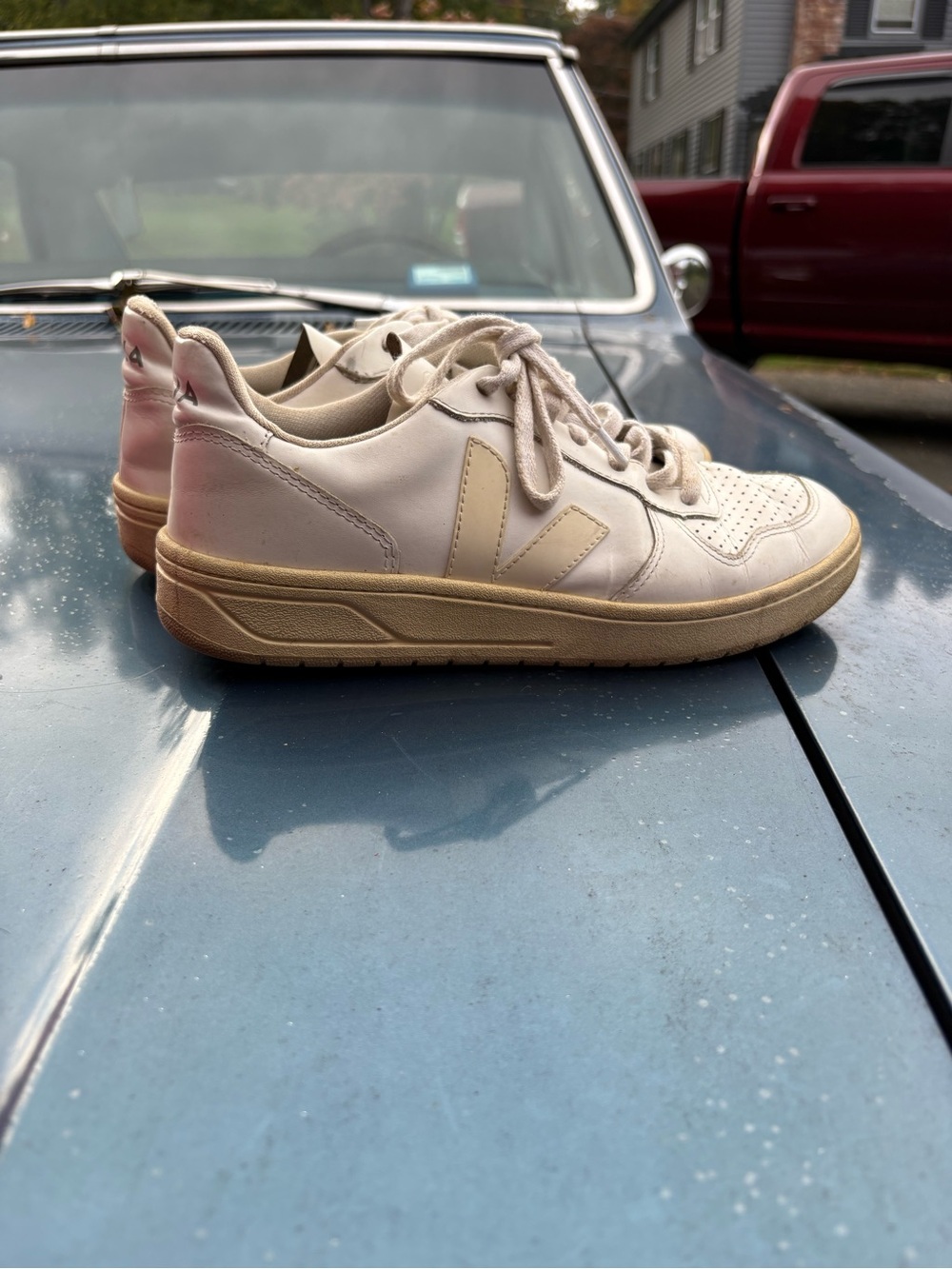 Veja Low Top Sneakers in Cream and Tan
